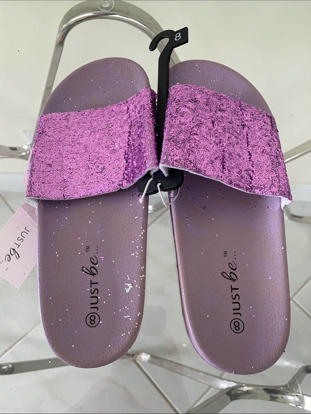 just be Purple Glitter Slide Sandals size 8 New